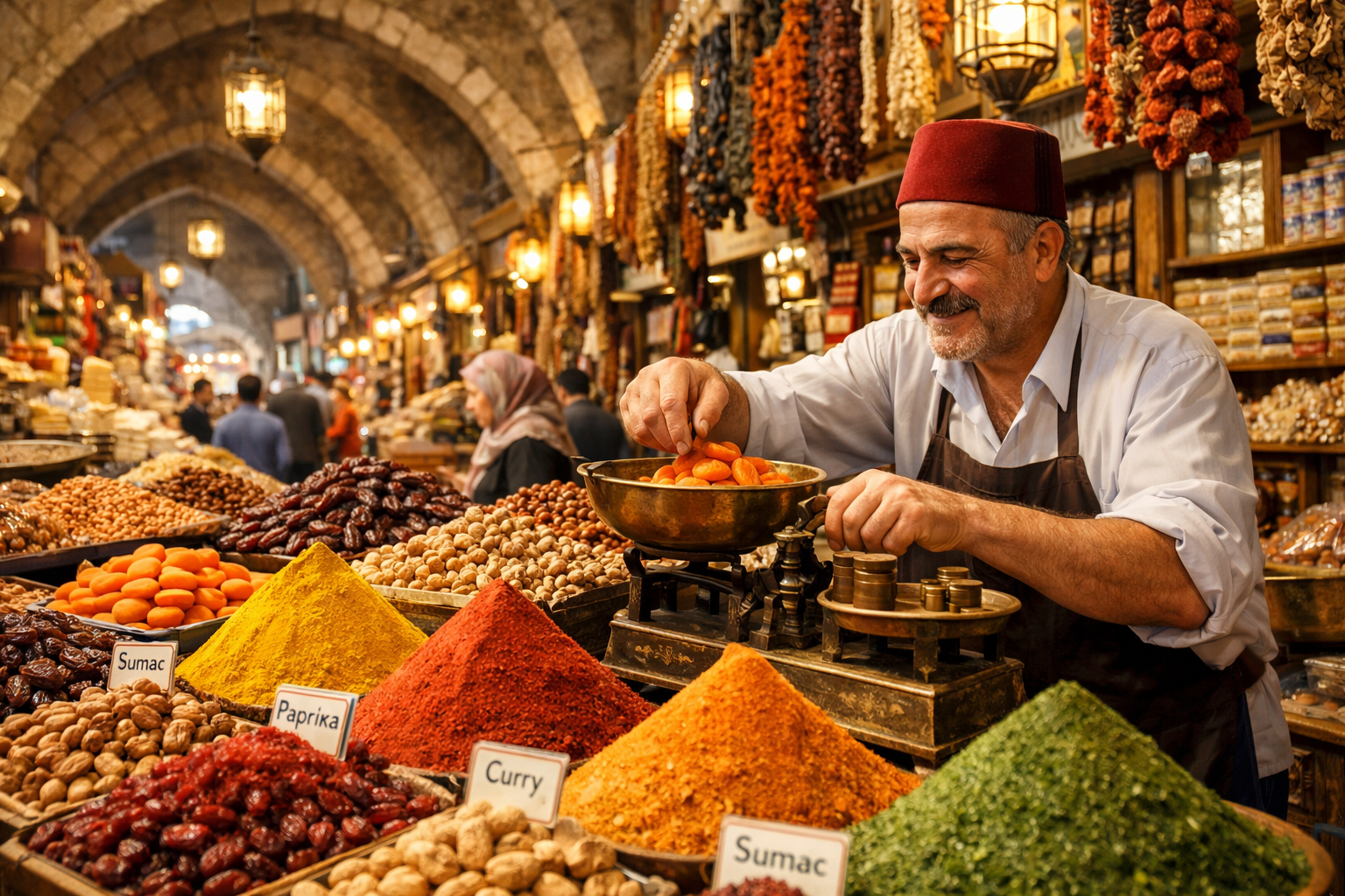 Renkli sebze ve meyve tezgahlariyla dolu bir Turk pazari